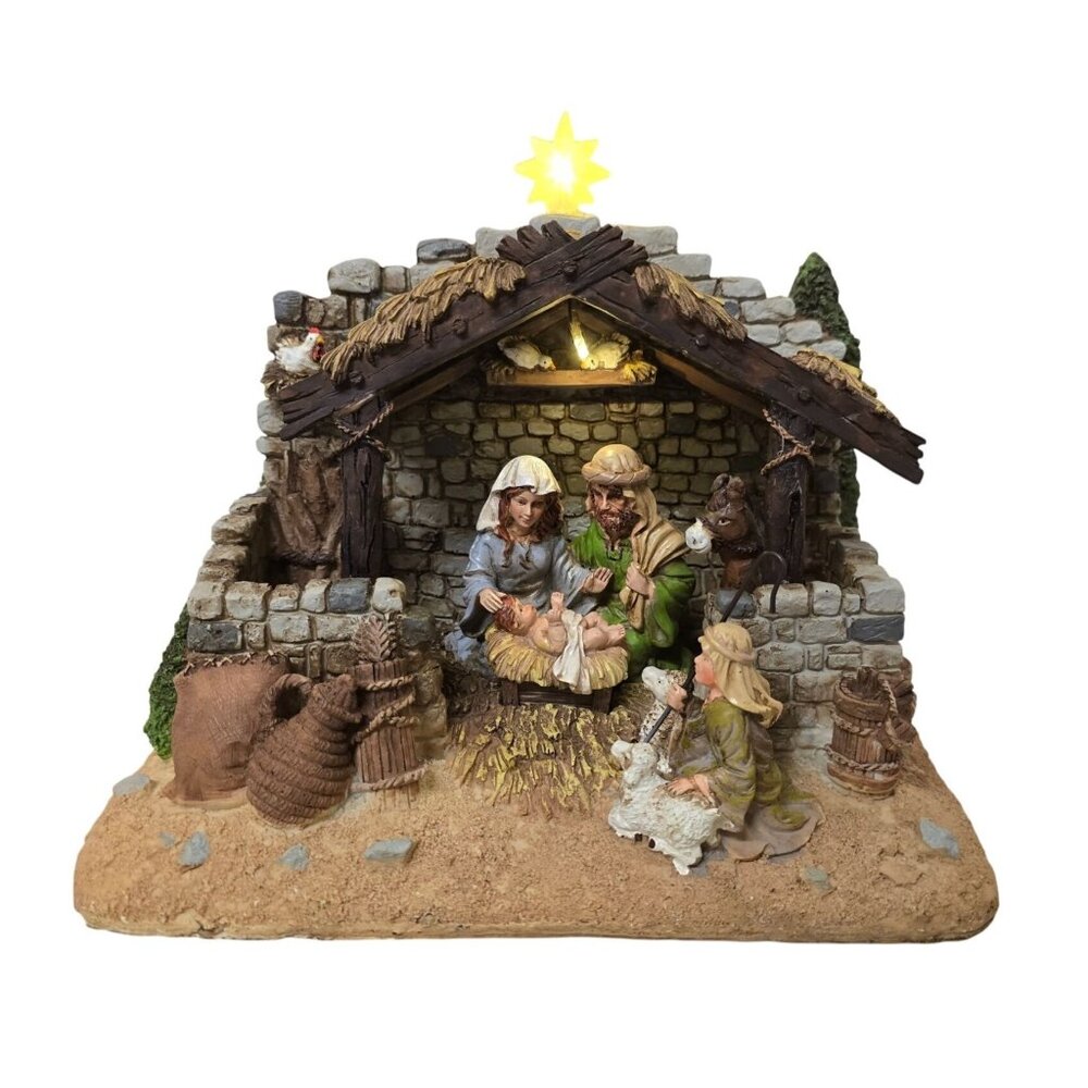 New Light-Up Nativity Figurine Hand-Painted Resin Christmas Tells a Story